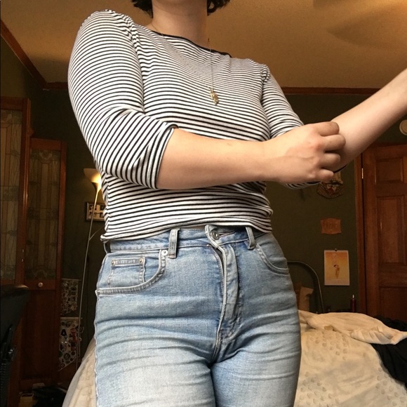 forever 21 half sleeve striped crop - Picture 1 of 2